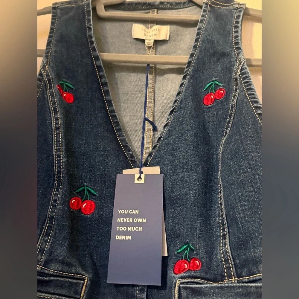 Love Tree Denim Vest with Cherry Accents - Picture 5 of 6